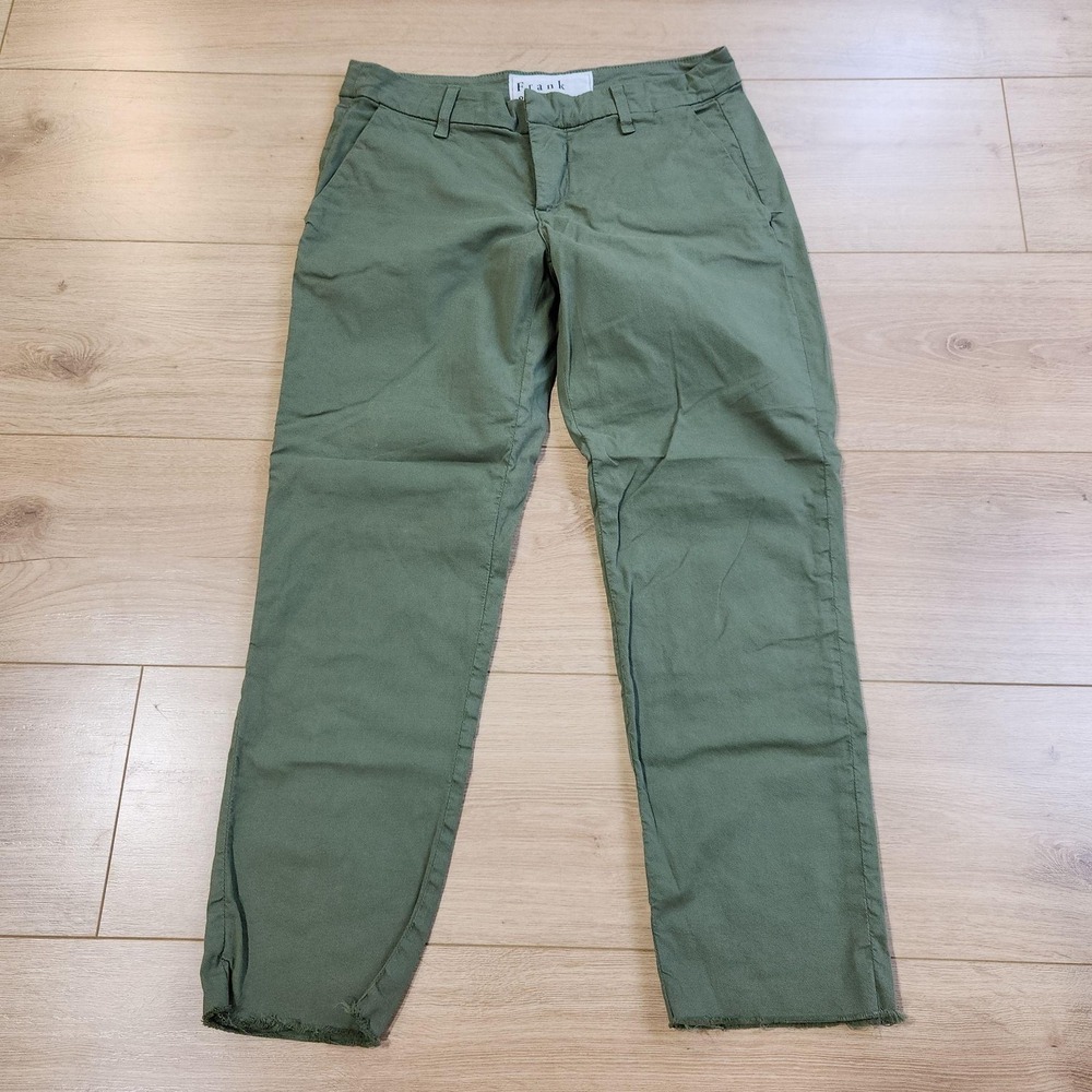 Frank & Eileen Wicklow Pants Womens 2 Green Chino Twill Slim Stretch Made USA